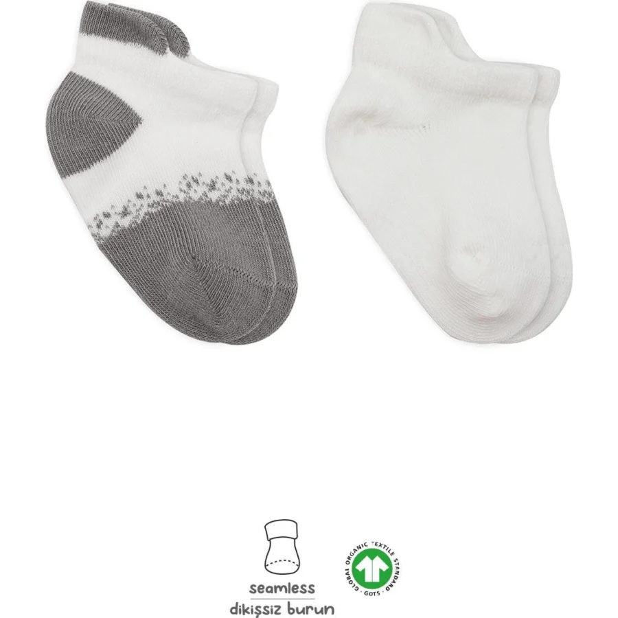 Bistyle 2'Li Penye Sneakers Çorap 20105 Ekru Gri
