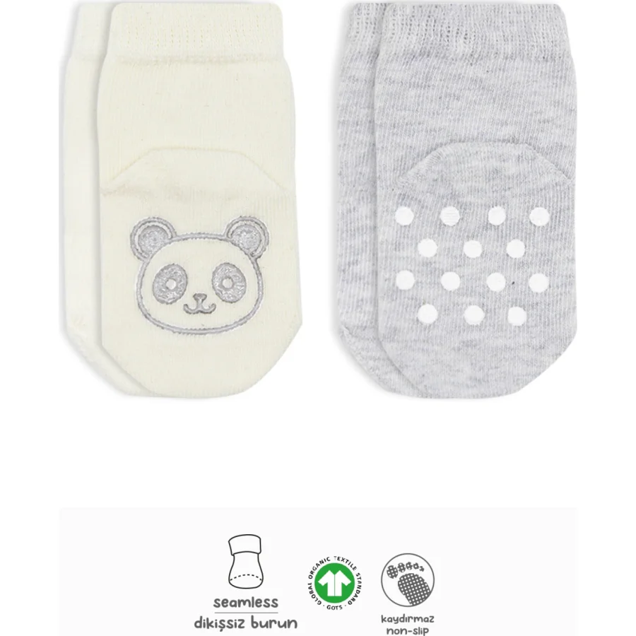 Bistyle Hayvan Figürlü Kaymaz Soket Çorap, 2'li, Gri, Ekru