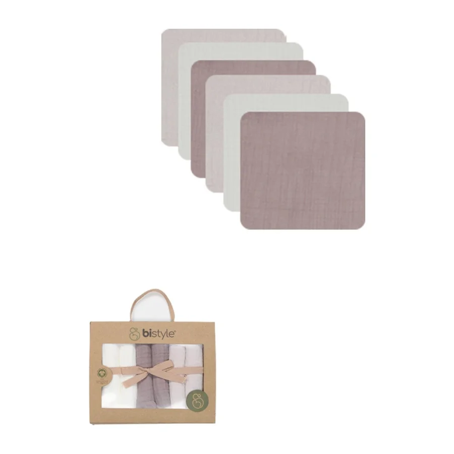 Bistyle Müslin Mendil, 20x20 cm, 6'lı, Taş, Ekru, Antrasit