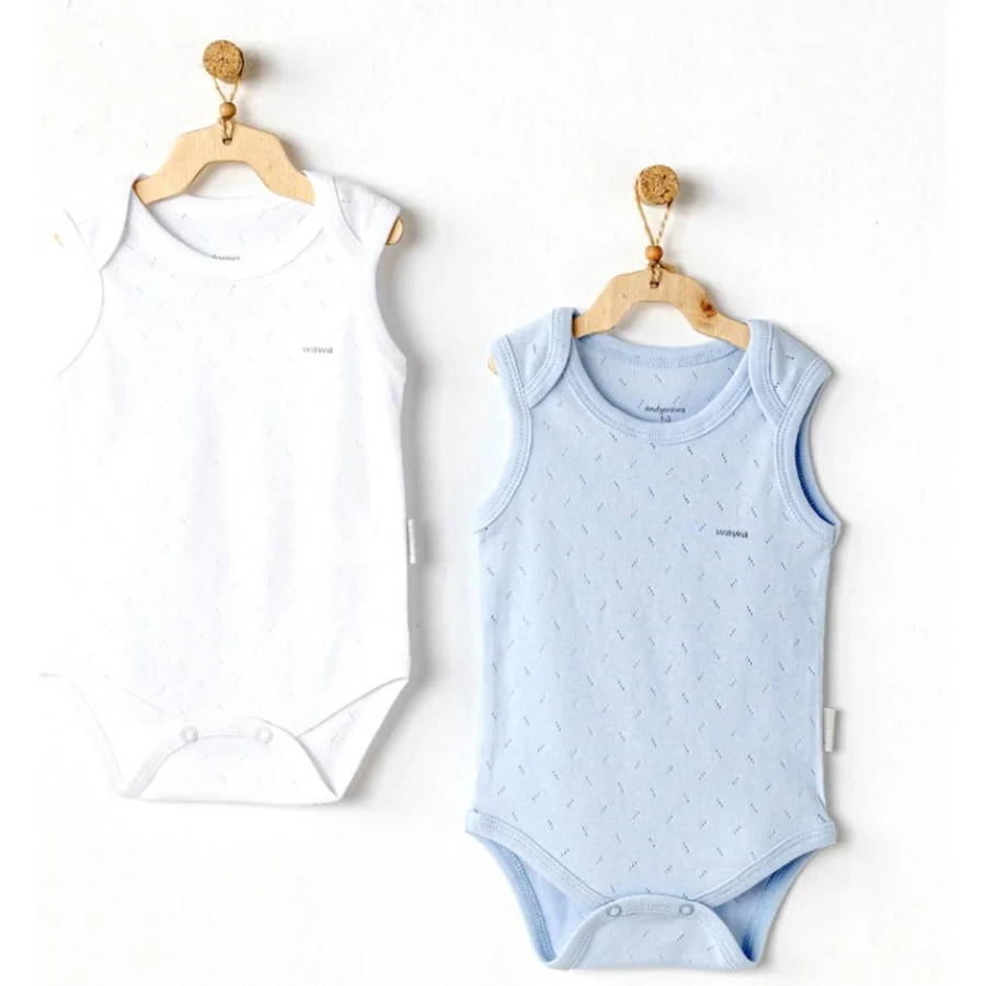 Andywawa Sleeveles Jacquard Basic Badi, 2'li, Mavi, Beyaz