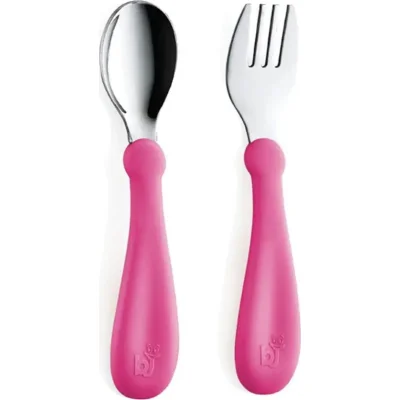 BabyJem Paslanmaz Çelik Çatal Kaşık Seti, Pembe