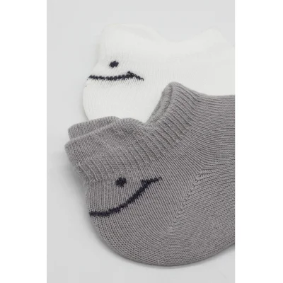 Bistyle Sneakers Smile Penye Çorap, 2'li, Gri, Ekru