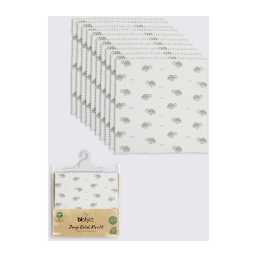 Bistyle Tortoise Penye Mendil, 20x20, 10'lu, Ekru