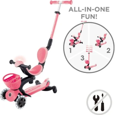 Globber Go Up Baby 360 Scooter (Işıklı) Koyu Pastel Pembe