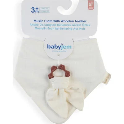BabyJem Silikon Diş Kaşıyıcılı Müslin Önlük, Ekru