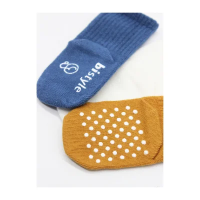 Bistyle Basic Kaymaz Penye Soket Çorap, 3'lü, İndigo, Ekru, Hardal