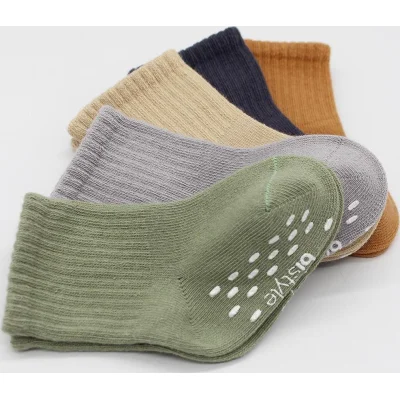 Bistyle Penye Kaymaz Düz Soket Çorap, 5'li, Yeşil