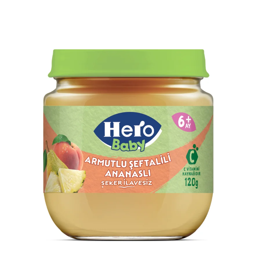 Hero Baby Armutlu Şeftalili Ananaslı Kavonoz Mama, 120 g