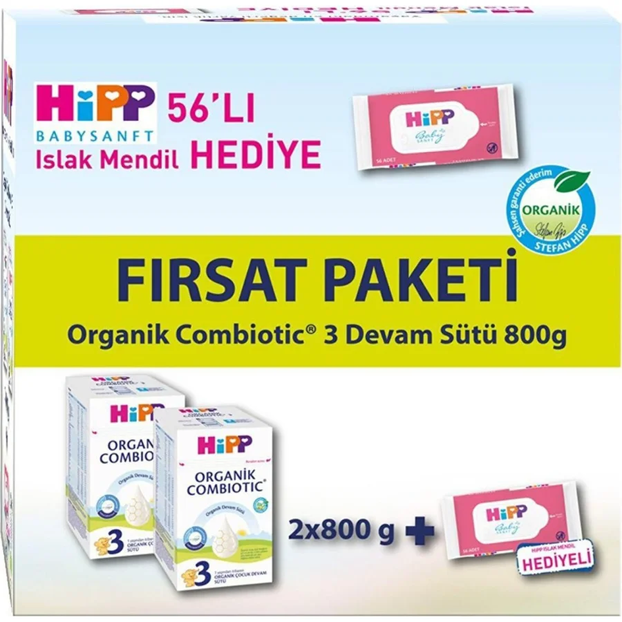 Hipp 3 Organik Combiotic Çocuk Devam Sütü, 800 g, 2'li, Hediyeli