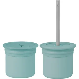 OiOi Ham+Hüp Pipetli Silikon Bardak Seti Aqua Green / Powder, Gri