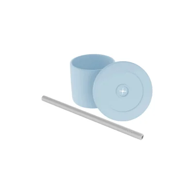 OiOi Ham+Hüp Pipetli Silikon Bardak Seti, Mineral Blue/Powder Gray