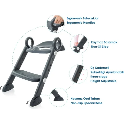 BabyJem Basamaklı & Katlanır Klozet Adaptörü, Antrasit