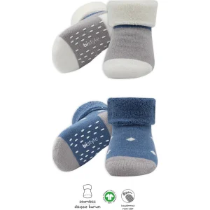 Bistyle Puanlı Kaymaz Havlu Soket Çorap, 2'li, İndigo, Gri