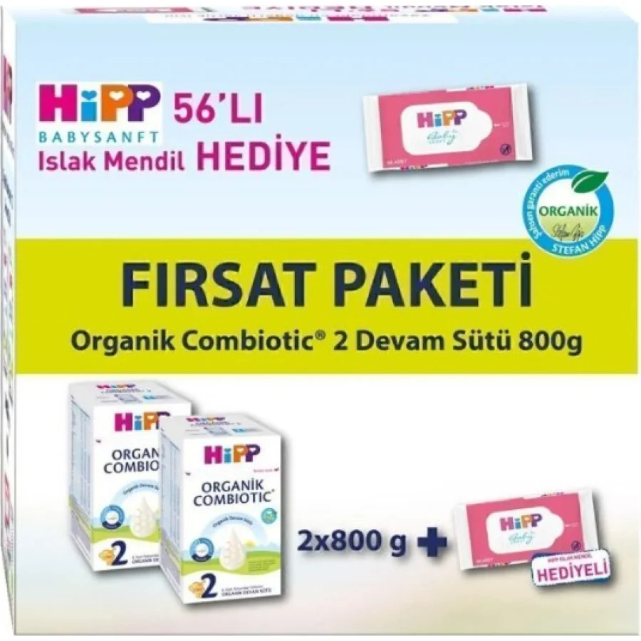 Hipp 2 Organik Combiotic Bebek Sütü 800 Gr X2 Islak Mendil Hediyeli