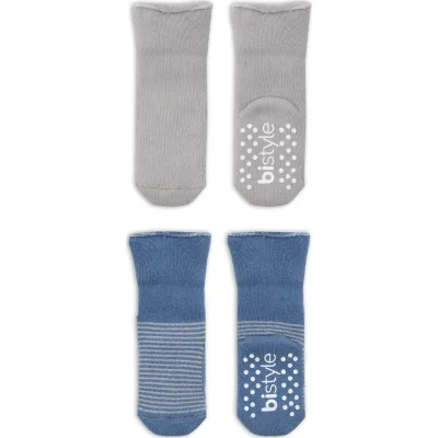Bistyle Çemberli Kaymaz Havlu Soket Çorap, 2'li, İndigo, Gri