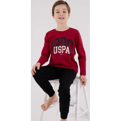 U.S. Polo Assn Uzun Kol Pijama Takım, Bordo