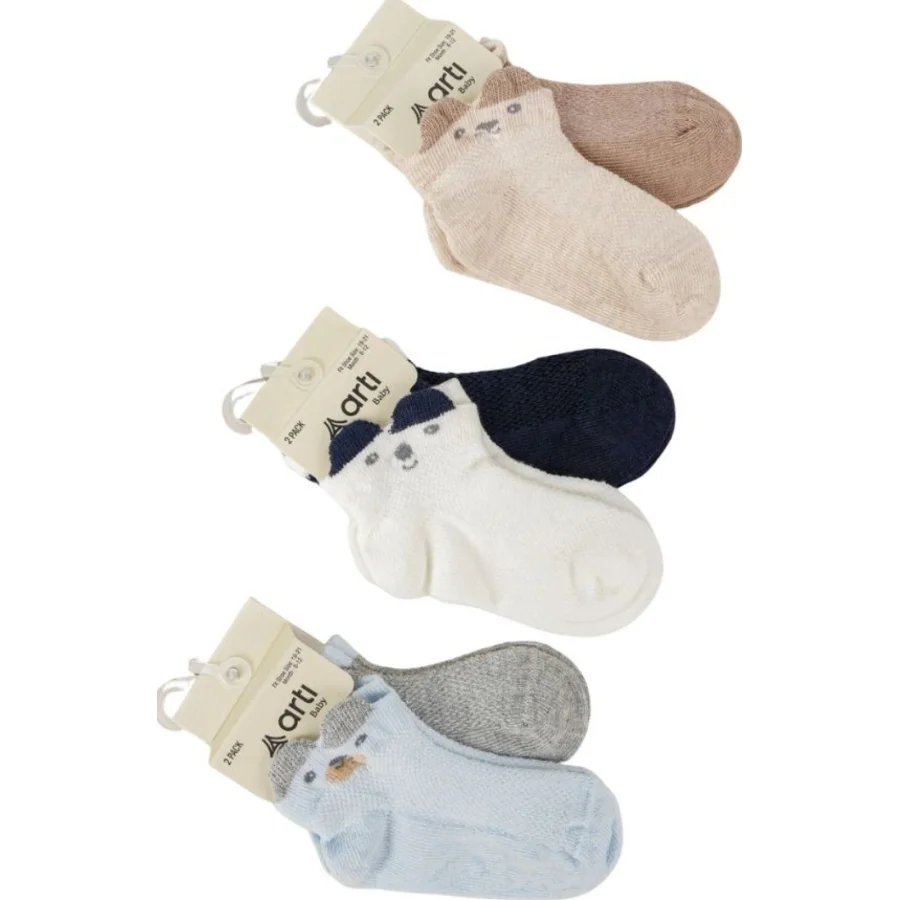 Katamino Salaman 3D Erkek Bebek Patik Çorap, 2'li, Asorti