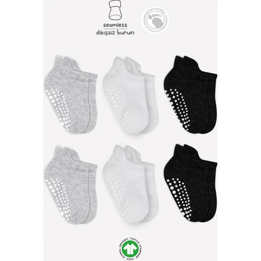 Bistyle 6'Lı Sneakers Kaymaz Penye Çorap 20102 Gri Beyaz Siyah