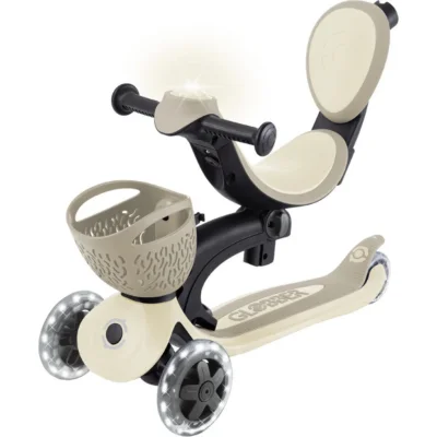 Globber Go Up Baby 360 Scooter, Işıklı, Koyu Bej