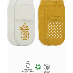 Bistyle Meyve Figürlü Kaymaz Soket Çorap, 2'li, Ekru, Hardal