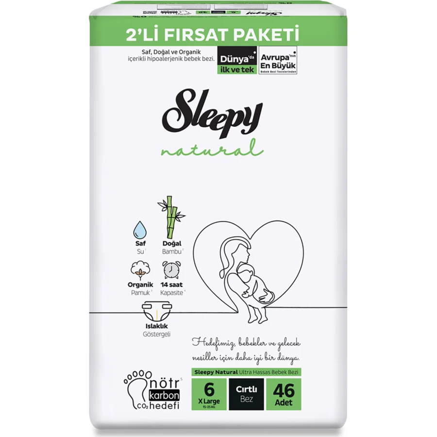 Sleepy Natural Bebek Bezi 2'Li Fırsat Paketi 6 Beden 46 Adet