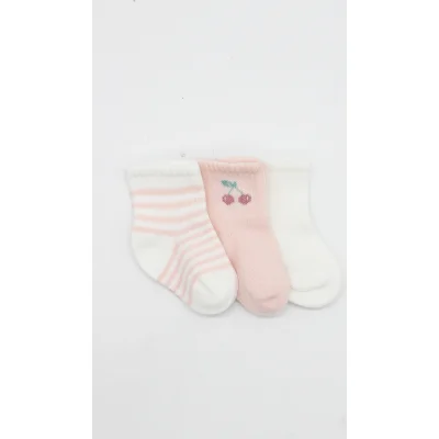 Bistyle Cherry Girl 3'lü Penye Soket Çorap 10138 Ekru