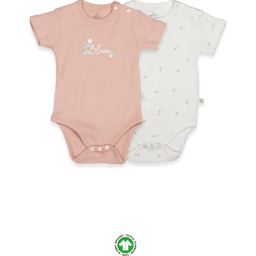 Bistyle Flying Bloom White Yarım Kol Body, 2'li, Ekru, Gül Kurusu