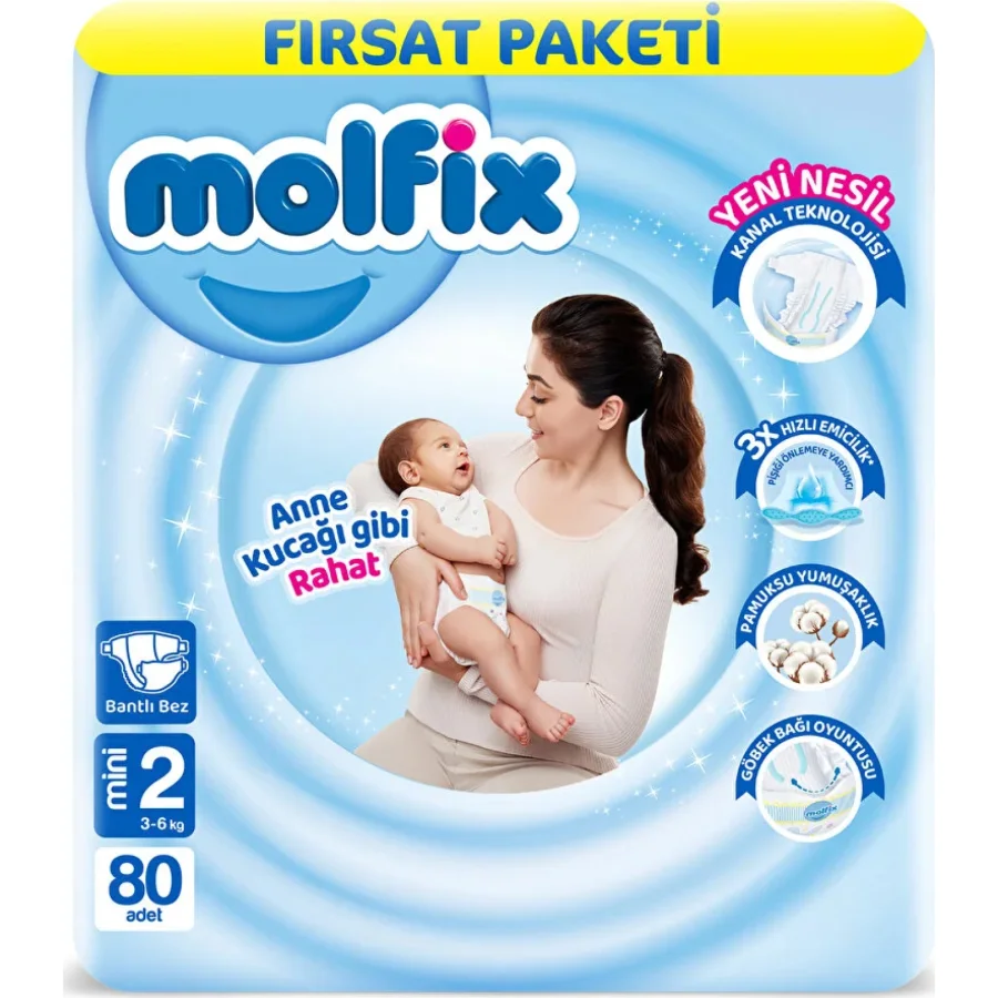 Molfix Bebek Bezi, 2 Beden, 80 Adet