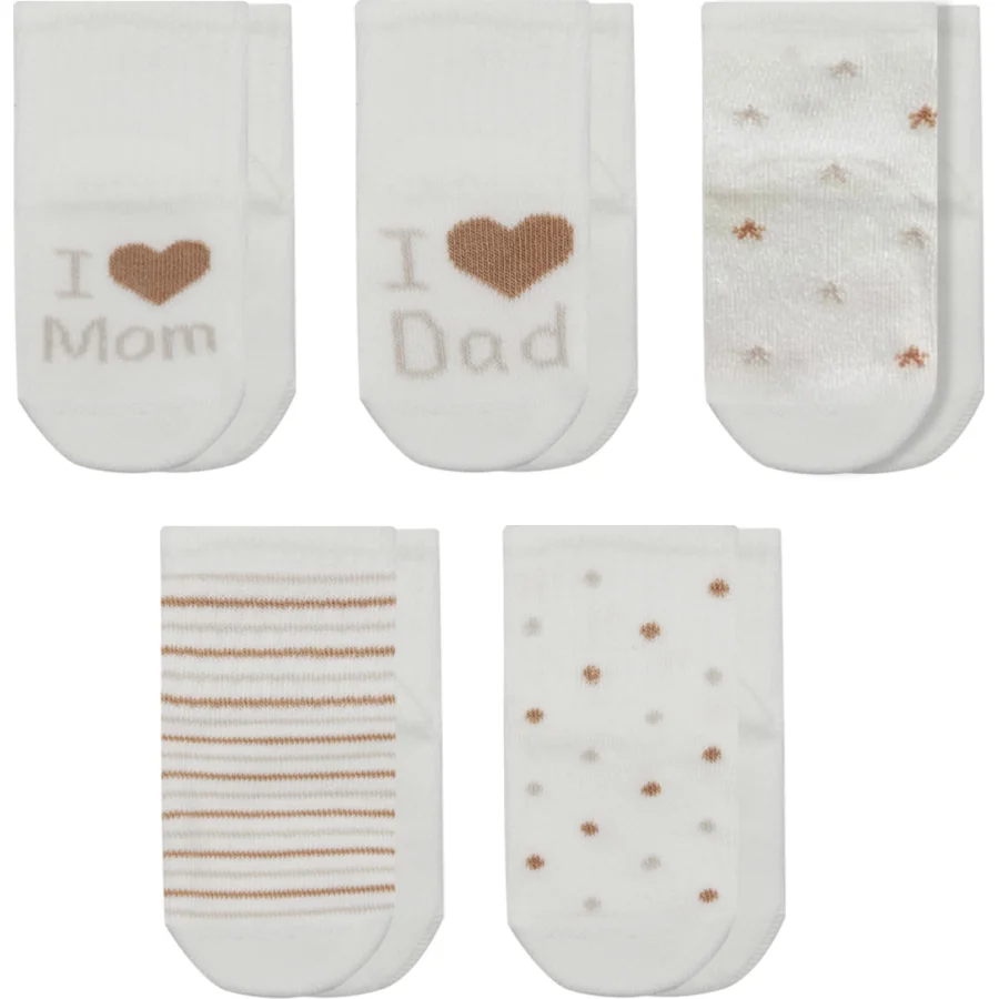 Bistyle Mom Dad Kutulu Penye Soket Çorap, 5'li, Ekru, Kahve