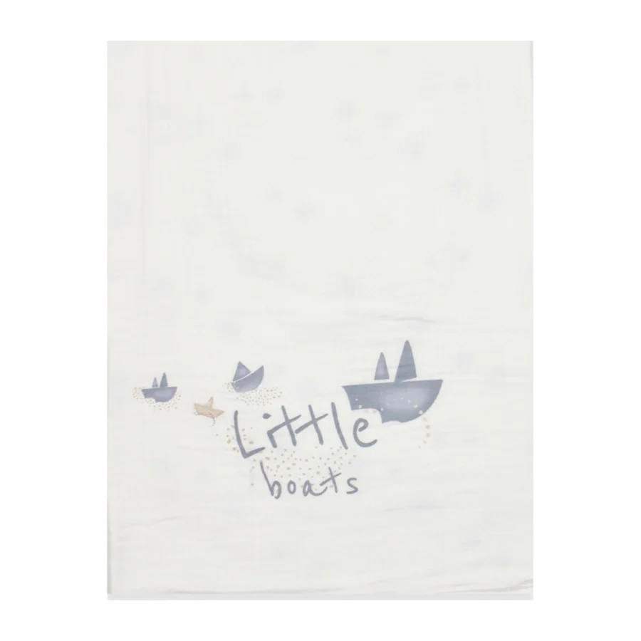Bistyle Little Boats Müslin Battaniye, 86x124 cm, Ekru