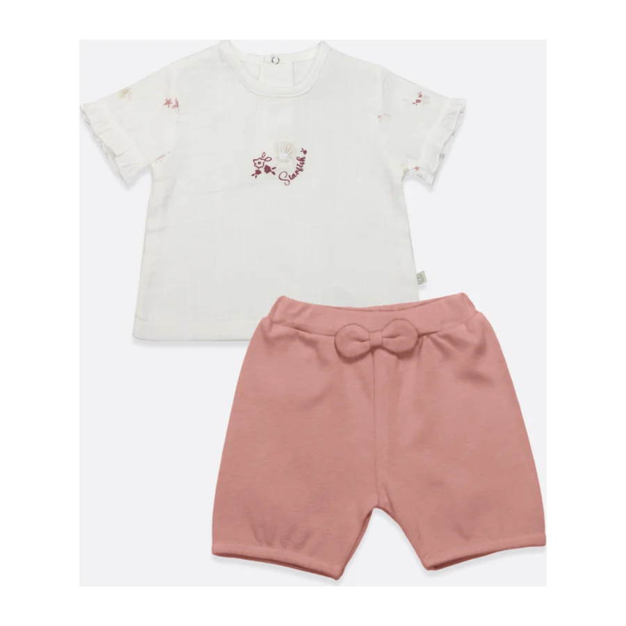 Bistyle Starfish Wishes Müslin Şort Takım, 2'li, Pembe