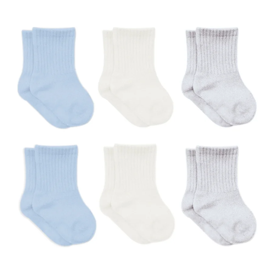 Bistyle Basic Penye Soket Çorap, 6'lı, Mavi, Ekru, Gri