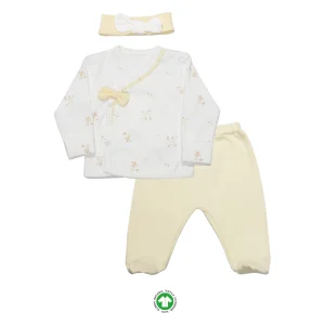 Bistyle Zıbın Takım Welcome Baby Duck, 3'lü, Sarı-Ekru, Ekru