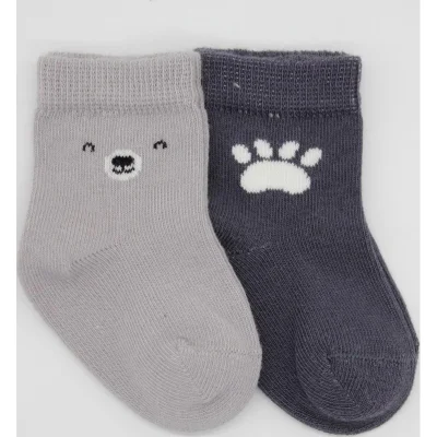 Bistyle Bear Penye Soket Çorap, 2'li, Gri
