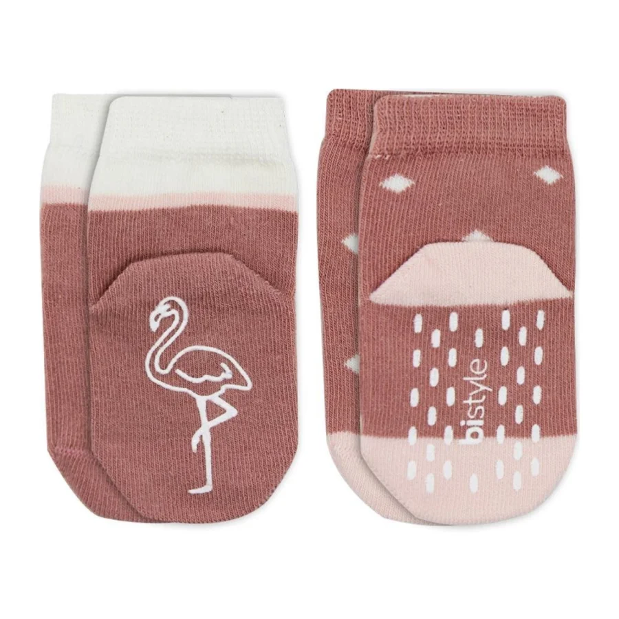 Bistyle Hayvan Figür Kaymaz Kız Soket Çorap, 2'li, Pudra