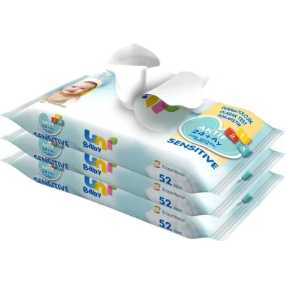 Uni Baby Aktif Sensitive Islak Havlu Mendil 3Lü 156 Yaprak