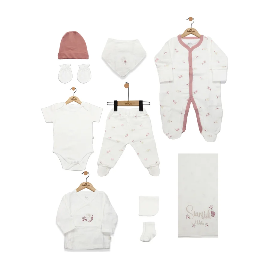 Bistyle Müslin Starfish Wishes Hastane Çıkışı, 10 Parça, Pembe