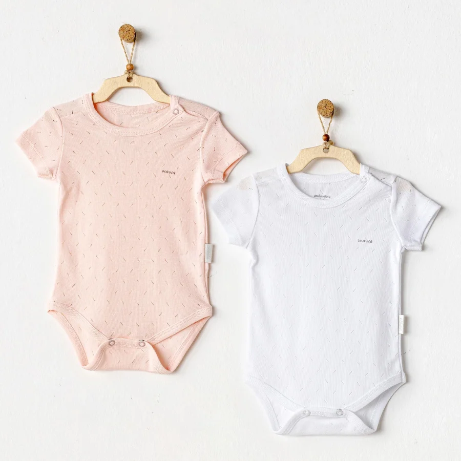 Andywawa Sleeve Jacquard Basic Badi, 2'li, Pembe, Beyaz