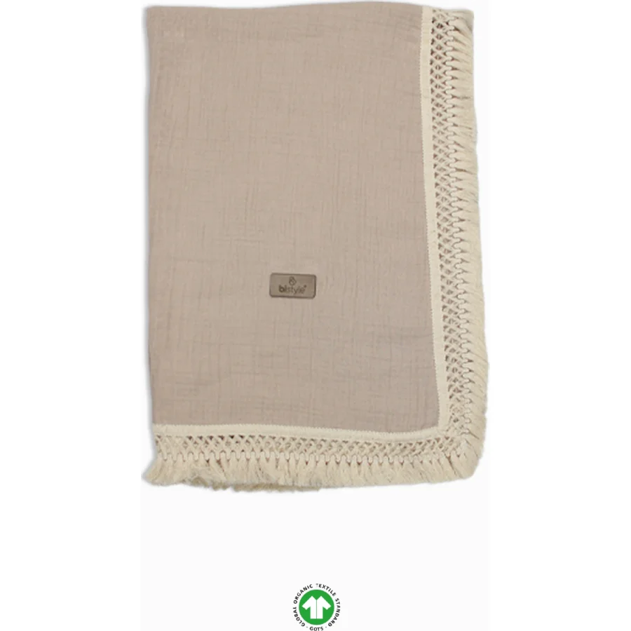 Bistyle Organik Müslin, 80x90, Fistolu Battaniye, Bej