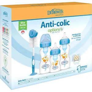 Dr.Brown's Geniş Ağız Anti Kolik Options+ PP Biberon Hediye Seti, Mavi