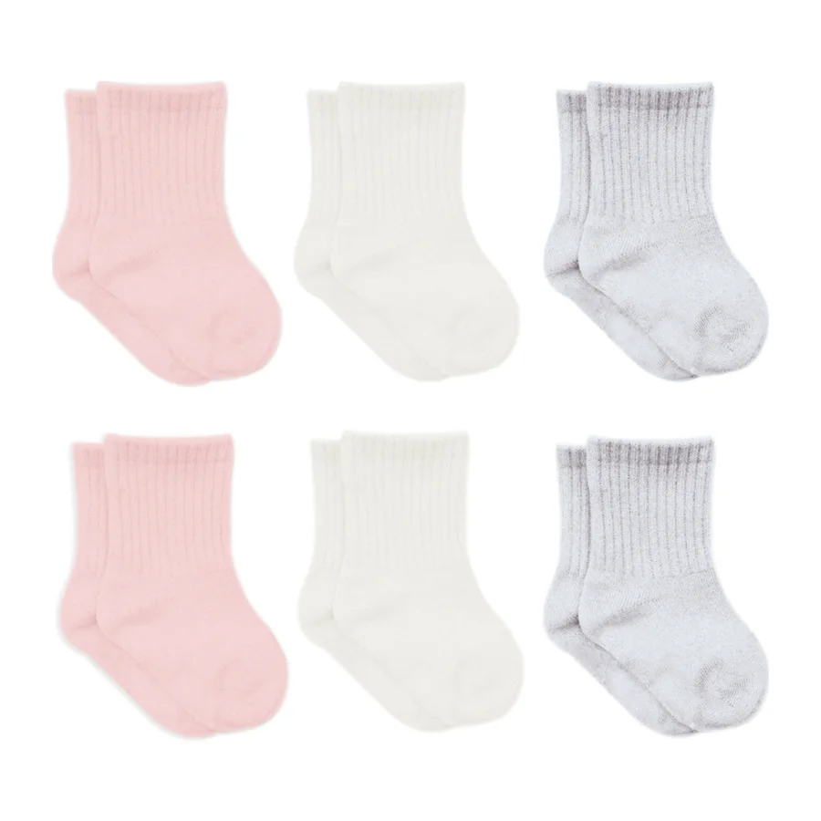 Bistyle Basic Penye Soket Çorap, 6'lı, Pembe, Ekru, Gri