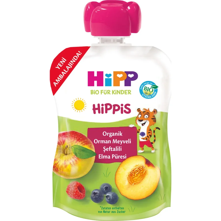 Hipp Organik Orman Meyveli Şeftalili Elma Püresi, 90 g