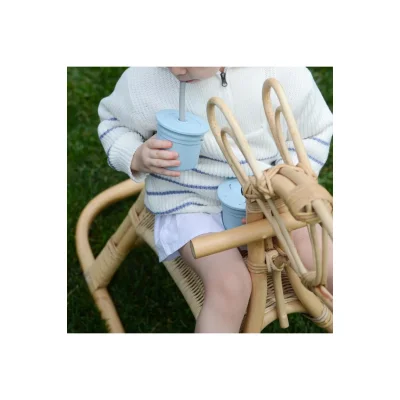 OiOi Ham+Hüp Pipetli Silikon Bardak Seti, Mineral Blue/Powder Gray