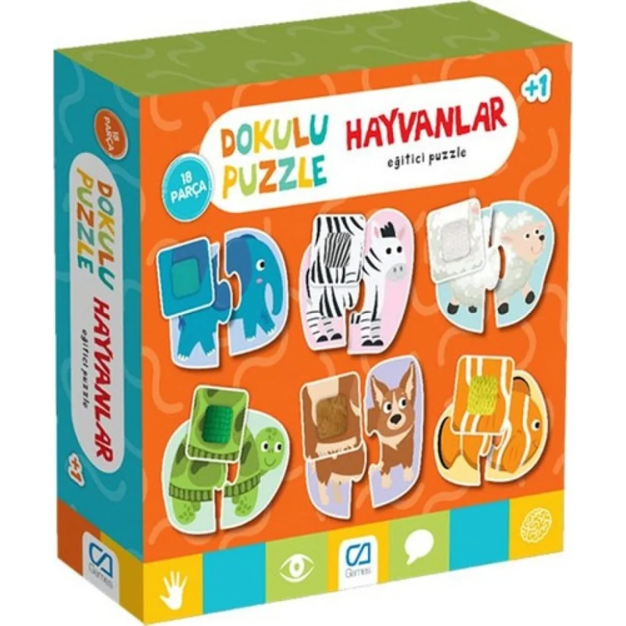 Games Hayvanlar Dokulu Eğitici Puzzle, 18 Parça