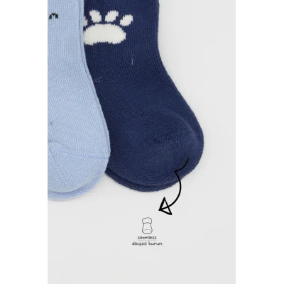 Bistyle Bear Penye Soket Çorap, 2'li, Mavi