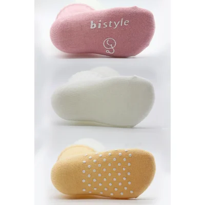 Bistyle Basic Kaymaz Penye Soket Çorap, 3'lü, Pudra, Ekru, Somon