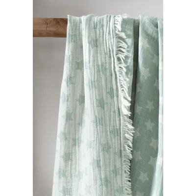 Kanz Bebek Müslin Jakarlı Örtü, 2 Kat, Stars, Yeşil