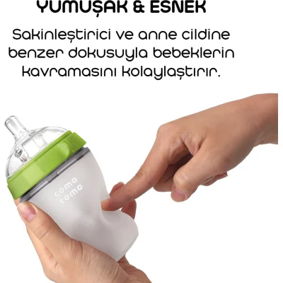Comotomo Antikolik Silikon Biberon, 250 ml, 3-6 Ay Yeşil