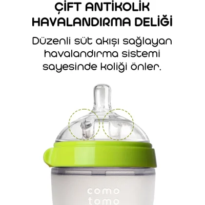 Comotomo Antikolik Silikon Biberon, 250 ml, 3-6 Ay Yeşil