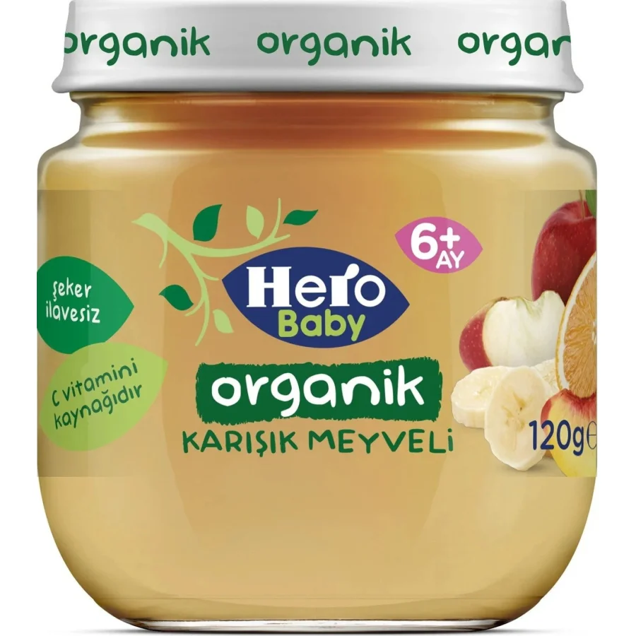 Hero Baby Organik Karışık Meyveli Püresi Kavanoz Mama, 120 g